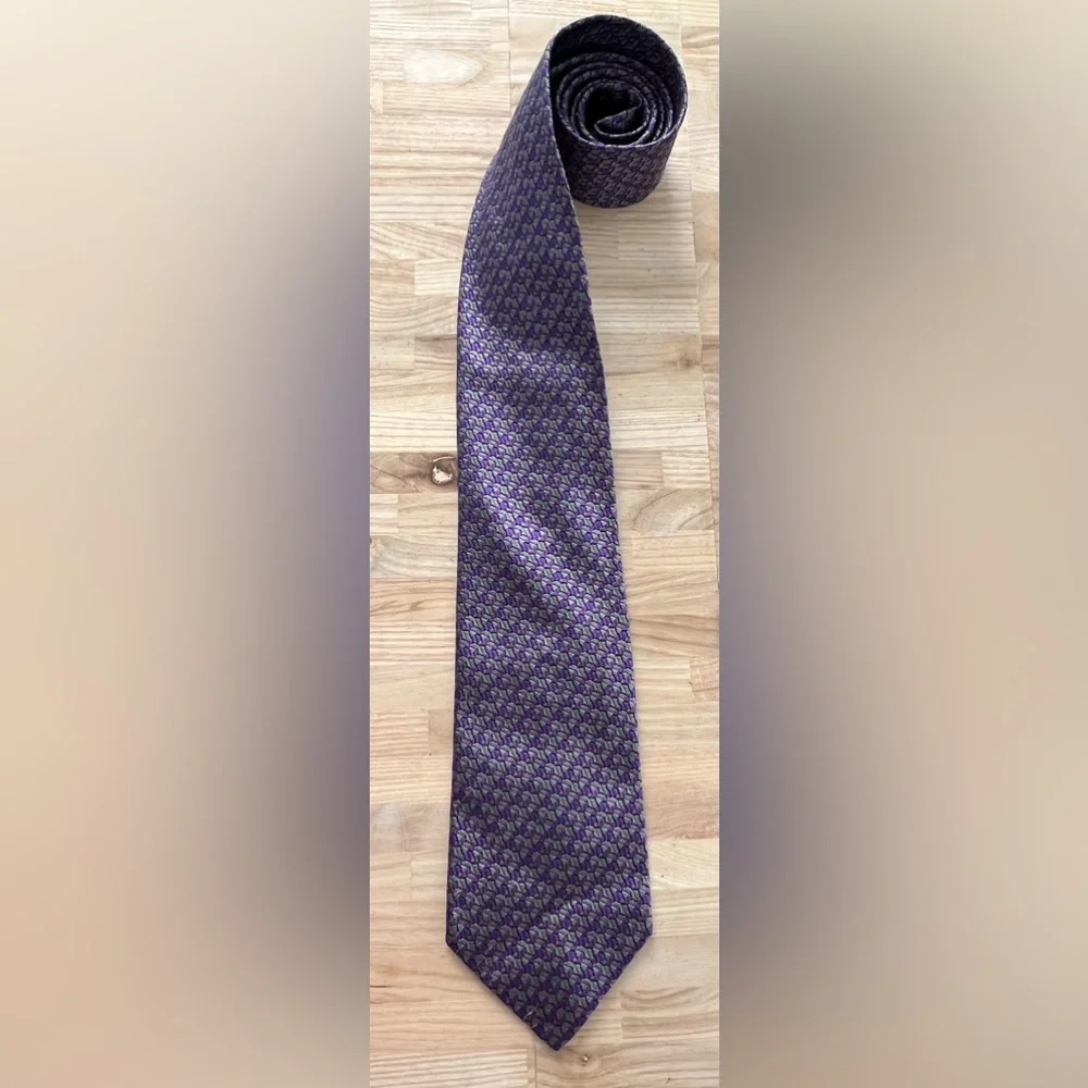 Charvet Designer 100% Silk Tie in a Beautiful Purple and Silver Color